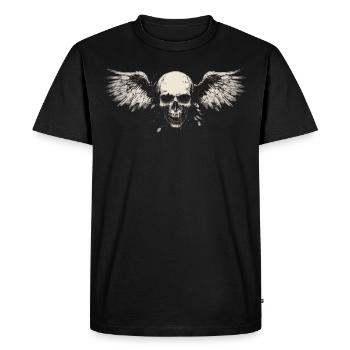 Crâne avec des ailes pour motards – look grunge - T-shirt Premium bio Homme - noir - Devant - Nico (187cm)