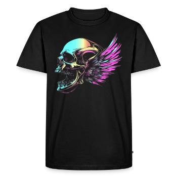 Crâne avec des ailes pour motards – look rétro coloré - T-shirt Premium bio Homme - noir - Devant - Nico (187cm)