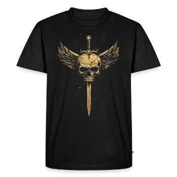 Crâne avec des ailes pour motards – Sword Design - T-shirt Premium bio Homme - noir - Devant - Nico (187cm)