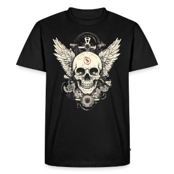 Crâne avec des ailes pour motards – look mécanique - T-shirt Premium bio Homme - noir - Devant - Nico (187cm)