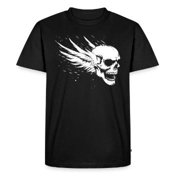 Crâne avec des ailes pour motards – dynamique - T-shirt Premium bio Homme - noir - Devant - Nico (187cm)