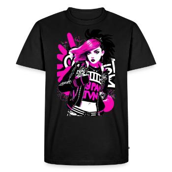 Urban Punk Street Art with Neon Pink Accents - Men's Premium Organic T-Shirt - black - Front - Nico (187cm)