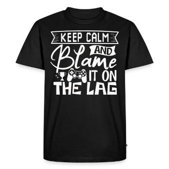 Restez calme et attribuez-le au décalage – Jeux - T-shirt Premium bio Homme - noir - Devant - Nico (187cm)