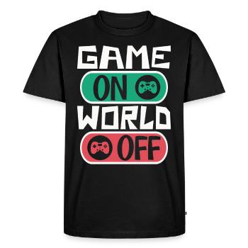 Gaming gamer game on, world off – gamer saying - Men's Premium Organic T-Shirt - black - Front - Nico (187cm)