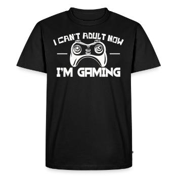 Je ne peux pas être un adulte, je joue - T-shirt Premium bio Homme - noir - Devant - Nico (187cm)