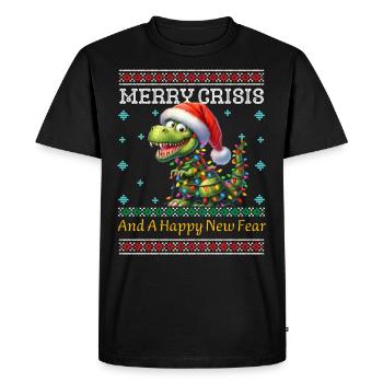Weihnachten Merry Crisis Dino Ugly Christmas - T-shirt Premium bio Homme - noir - Devant - Nico (187cm)