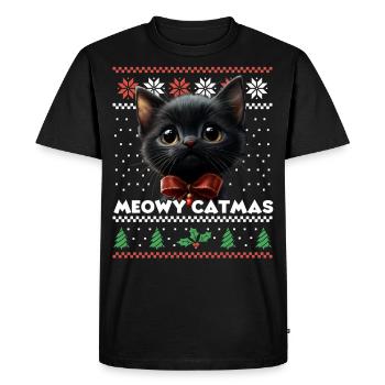 Meowy Catma's Christmas Matching Look with Kitten - Men's Premium Organic T-Shirt - black - Front - Nico (187cm)