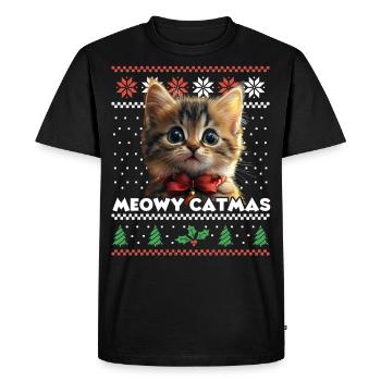 Le look de Noël assorti de Meowy Catma avec chaton - T-shirt Premium bio Homme - noir - Devant - Nico (187cm)