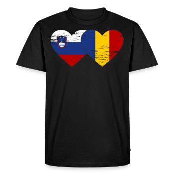 Slovenia Romania Flag Heart - Men's Premium Organic T-Shirt - black - Front - Nico (187cm)