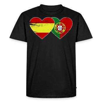 Espagne Portugal Drapeau Coeur utilisé - T-shirt Premium bio Homme - noir - Devant - Nico (187cm)