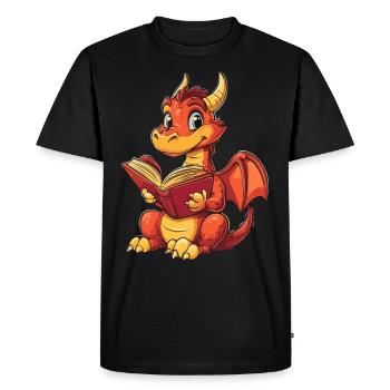 Happy Red Dragon Fantasy for Book Lovers - Men's Premium Organic T-Shirt - black - Front - Nico (187cm)
