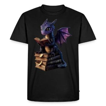 Purple Dragon with Books – Magic for Bookworms - Men's Premium Organic T-Shirt - black - Front - Nico (187cm)