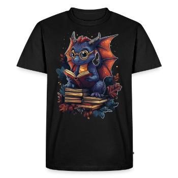 Dragon violet avec des lunettes fantaisie pour les amateurs de livres - T-shirt Premium bio Homme - noir - Devant - Nico (187cm)