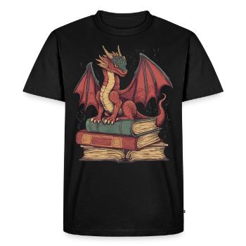 Red Dragon on Books – Fantasy for Readers - Men's Premium Organic T-Shirt - black - Front - Nico (187cm)