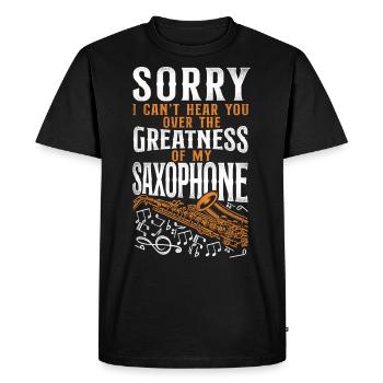 Saxophone Désolé je ne t’entends pas - T-shirt Premium bio Homme - noir - Devant - Nico (187cm)