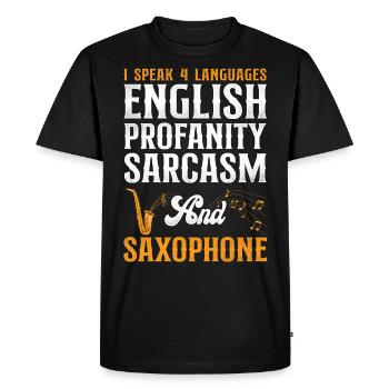 Saxophones I Speak 4 Languages - Men's Premium Organic T-Shirt - black - Front - Nico (187cm)
