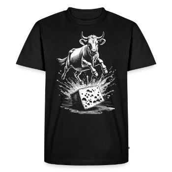 Cheese Cow Shirt: Your leap into raclette enjoyment - Men's Premium Organic T-Shirt - black - Front - Nico (187cm)