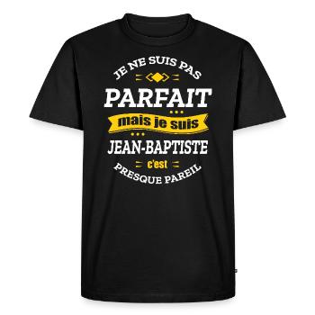 JEAN-BAPTISTE PARFAIT - PRENOM JEAN-BAPTISTE - T-shirt Premium bio Homme - noir - Devant - Nico (187cm)