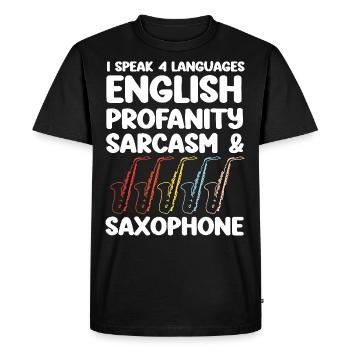 Saxophones I Speak 4 Languages - Men's Premium Organic T-Shirt - black - Front - Nico (187cm)