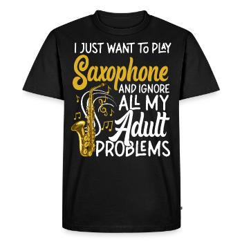 Saxophones que je veux juste jouer - T-shirt Premium bio Homme - noir - Devant - Nico (187cm)