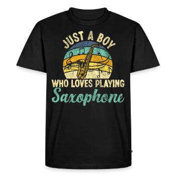 Saxophones Just A Boy Who Loves - Men's Premium Organic T-Shirt - black - Front - Nico (187cm)