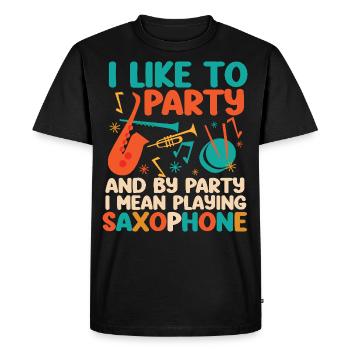 Saxophone J’aime faire la fête et par - T-shirt Premium bio Homme - noir - Devant - Nico (187cm)