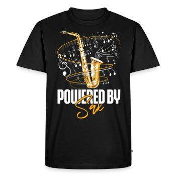 Saxophone Pun Powered By Sax - Men's Premium Organic T-Shirt - black - Front - Nico (187cm)