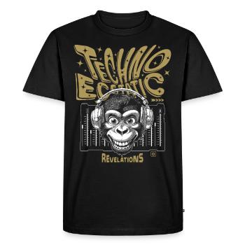 Chemise Révélation : Un singe sourit sur des samples techno - T-shirt Premium bio Homme - noir - Devant - Nico (187cm)