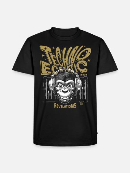Offenbarungs-Shirt: Affe grinst zu Techno-Samples - Männer Premium Bio T-Shirt - Schwarz