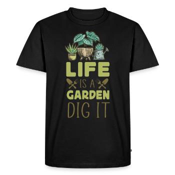 Plant Lover Gardening Pun Life Is - Men's Premium Organic T-Shirt - black - Front - Nico (187cm)