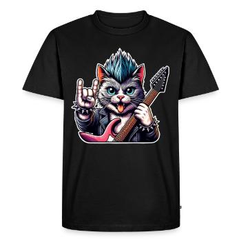 Cat Rock and Roll Guitarist Electric Guitar - Men's Premium Organic T-Shirt - black - Front - Nico (187cm)