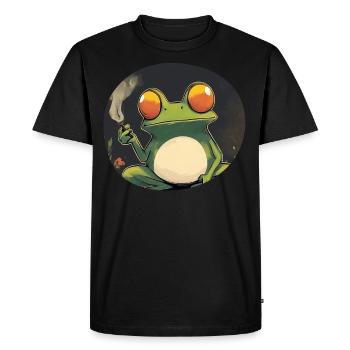 Funny Frog Prince Smokes Weed: Quack and Cannabis - Men's Premium Organic T-Shirt - black - Front - Nico (187cm)