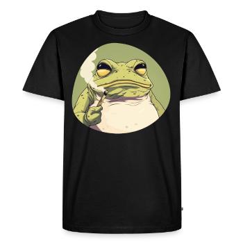 Stoned cartoon frog smoking weed: cannabis croak - Men's Premium Organic T-Shirt - black - Front - Nico (187cm)