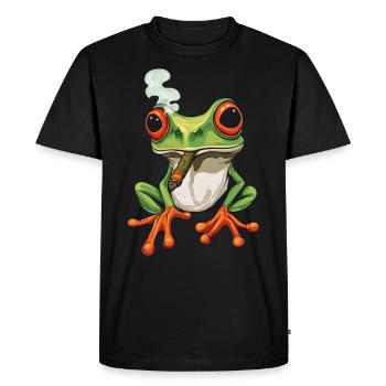 Grenouille avec cigare dans la bouche - Weed Frog Design - T-shirt Premium bio Homme - noir - Devant - Nico (187cm)