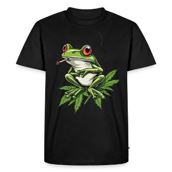 Frog on Cannabis Leaf with Joint - Weed Frog - Men's Premium Organic T-Shirt - black - Front - Nico (187cm)