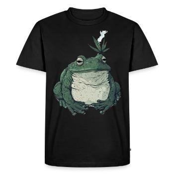 Fat Frog with Cannabis Leaf - Weed Frog - Men's Premium Organic T-Shirt - black - Front - Nico (187cm)