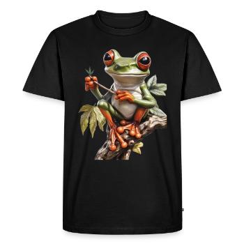 Frog with Joint on Branch - Weed Frog Design - Men's Premium Organic T-Shirt - black - Front - Nico (187cm)