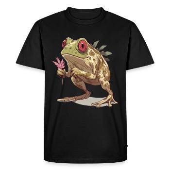 Frog with red eye and cannabis leaf - Men's Premium Organic T-Shirt - black - Front - Nico (187cm)