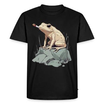 Grenouille avec cigarette sur pierre - Weed Frog - T-shirt Premium bio Homme - noir - Devant - Nico (187cm)