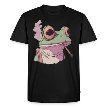 Grenouille avec d’énormes yeux et une articulation - Weed Frog - T-shirt Premium bio Homme - noir - Devant - Nico (187cm)