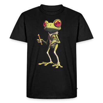 Frog with Joint and Red Eyes - Weed Frog - Men's Premium Organic T-Shirt - black - Front - Nico (187cm)