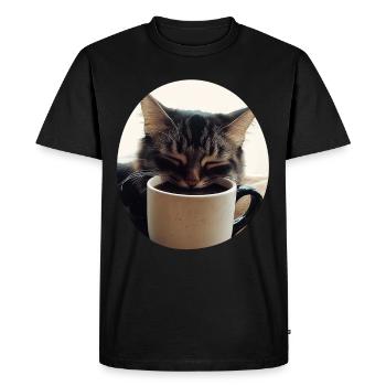 Chat endormi avec tasse à café - T-shirt Premium bio Homme - noir - Devant - Nico (187cm)