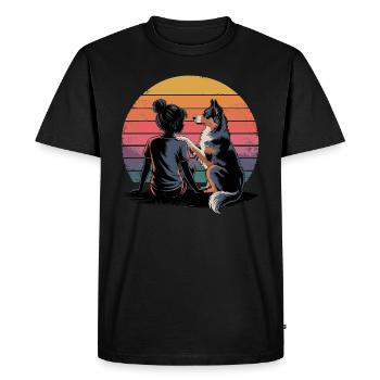 Amitié : Fille et chien loyal - T-shirt Premium bio Homme - noir - Devant - Nico (187cm)