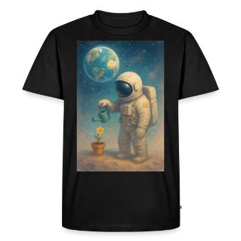 Astronaut Watering Flower Earth Space Art Fantasy - Men's Premium Organic T-Shirt - black - Front - Nico (187cm)