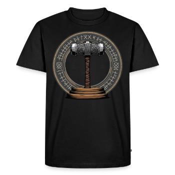 Viking Hammer Warrior Valhalla Runic Circle Thor - Men's Premium Organic T-Shirt - black - Front - Nico (187cm)