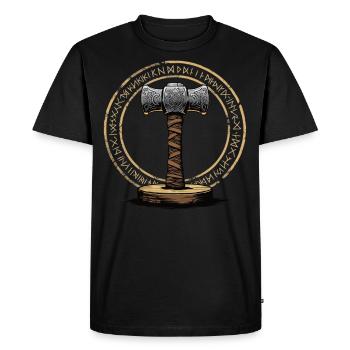 Viking Hammer Warrior Valhalla Runic Circle Thor - Men's Premium Organic T-Shirt - black - Front - Nico (187cm)