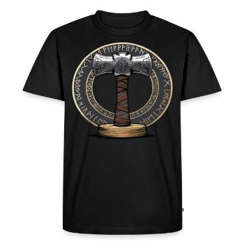 Viking Hammer Warrior Valhalla Runic Circle Thor - Men's Premium Organic T-Shirt - black - Front - Nico (187cm)