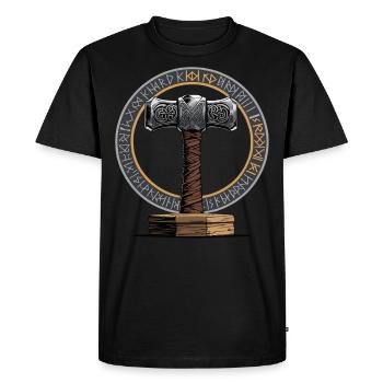 Viking Hammer Warrior Valhalla Runic Circle Thor - Men's Premium Organic T-Shirt - black - Front - Nico (187cm)