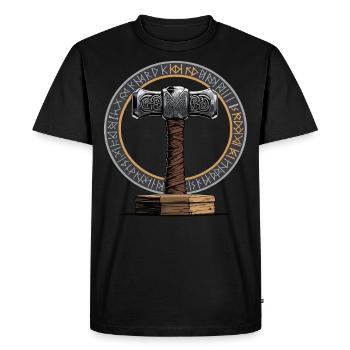 Viking Hammer Warrior Valhalla Runic Circle Thor - Men's Premium Organic T-Shirt - black - Front - Nico (187cm)