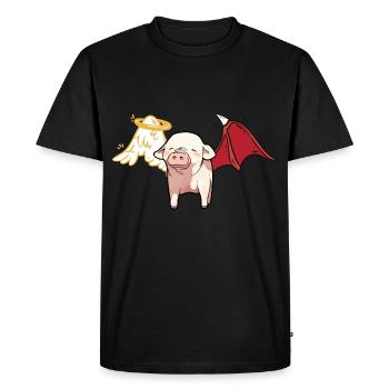 Céleste Satanique Cochon Ange Diable - T-shirt Premium bio Homme - noir - Devant - Nico (187cm)